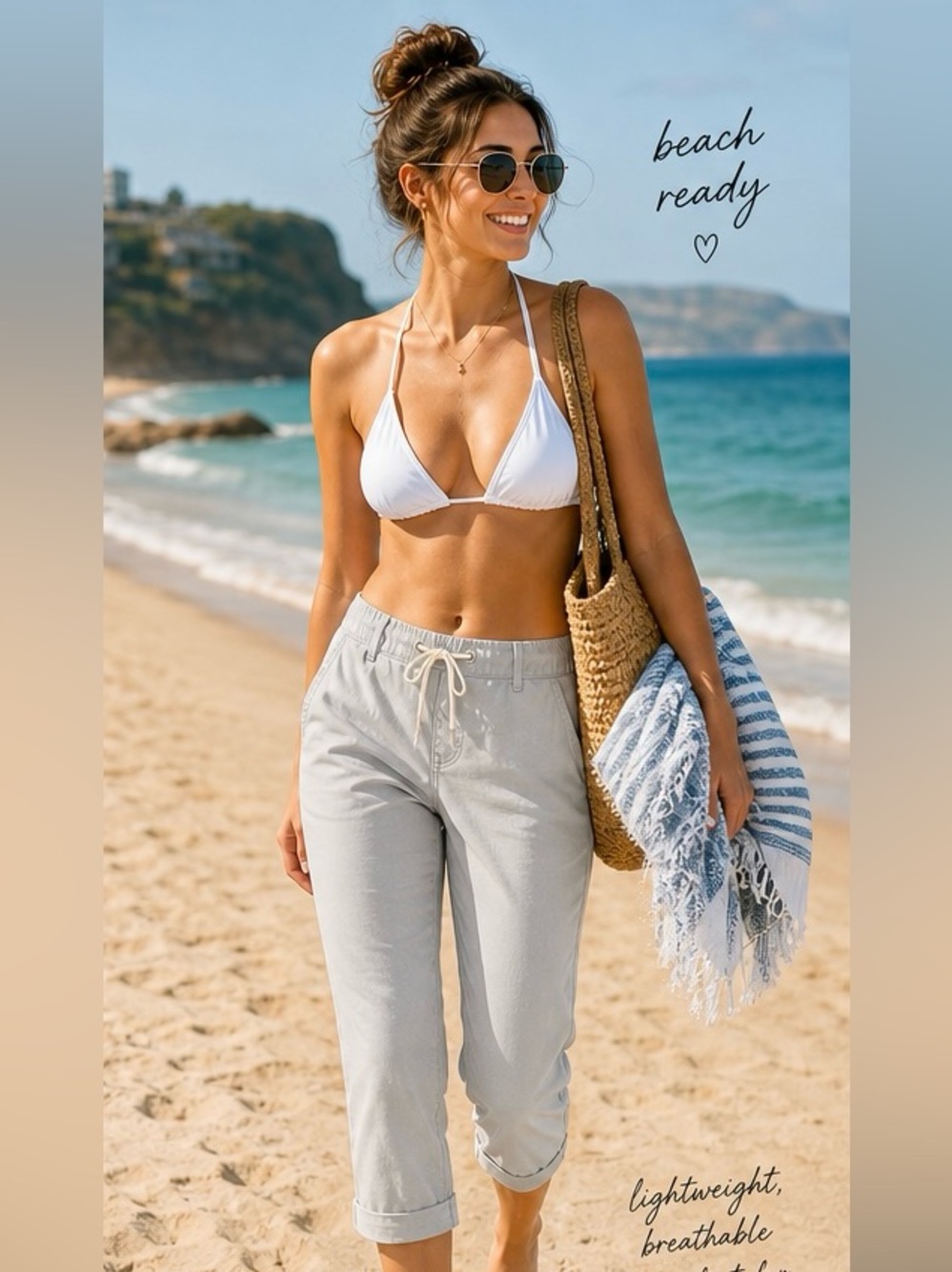 Women's Lightweight Drawstring Capris - Light Gray